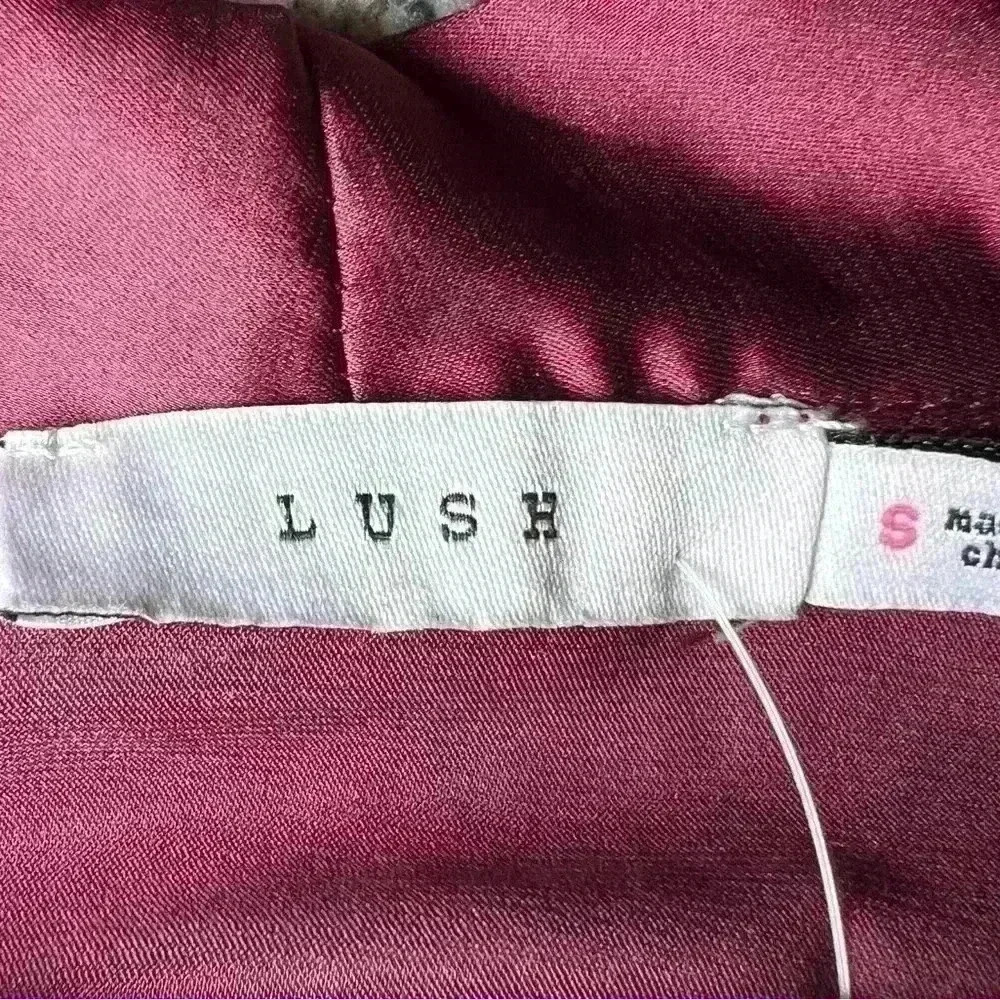 NWT LUSH Long Bell Sleeve Tie Waist Silky Minidress in Mulberry Size Small - Picture 7 of 8